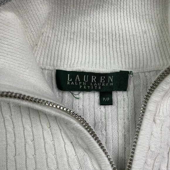 Lauren Ralph Lauren Ivory Cable-Knit Full-Zip Sweater Women's Size Petite/P - Picture 3 of 12
